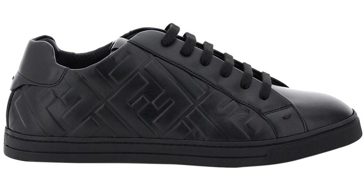 Fendi Black Ff Leather Sneakers for Men - Lyst