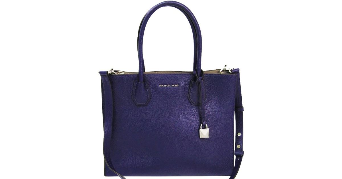Michael Kors Navy Blue Pebbled Leather Large Mercer Tote - Lyst