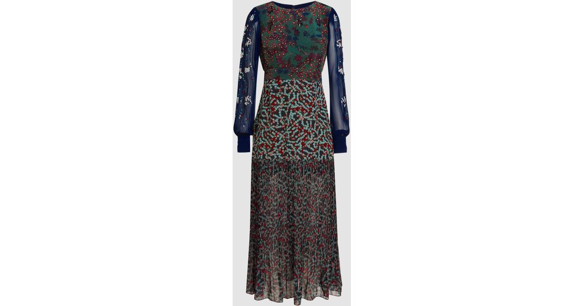 Saloni Vera Mixed Print Silk Dress In Green Lyst