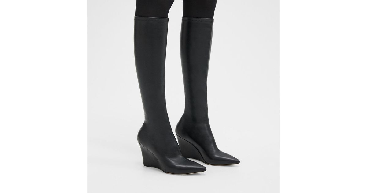 Theory Knee high Wedge Boot In Leather In Black Lyst theory-knee-high-wedge-boot-in-leather-in-black-lyst