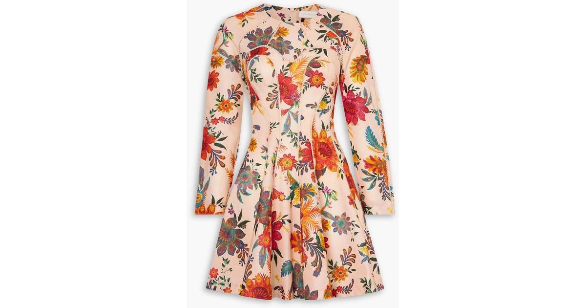 Zimmermann Ginger Lace-trimmed Floral-print Linen Mini Dress in Orange | Lyst Zimmermann Ginger Lace-trimmed Floral-print Linen Mini Dress in Orange | Lyst