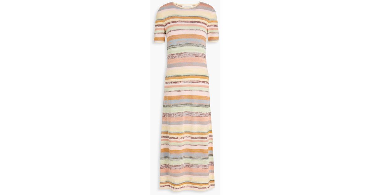 zimmermann wonderland striped rib knit midi dress Zimmermann Illuminate Striped Knitted Midi Dress in White