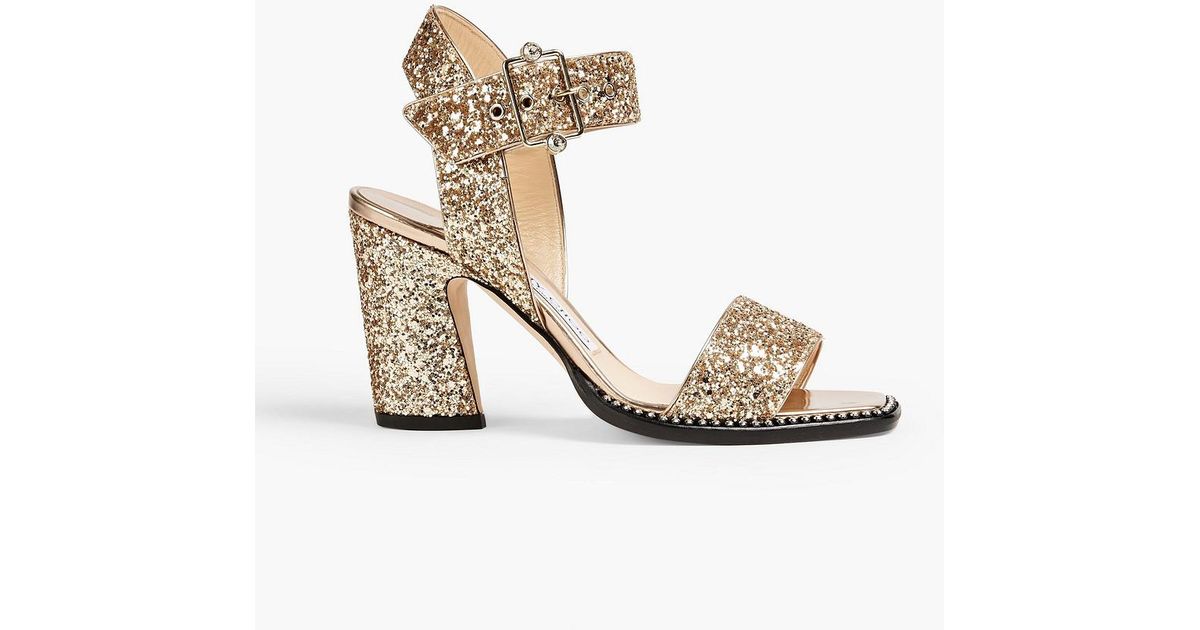 Jimmy Choo Gold Glitter Joya Heeled Sandals in Metallic | Lyst