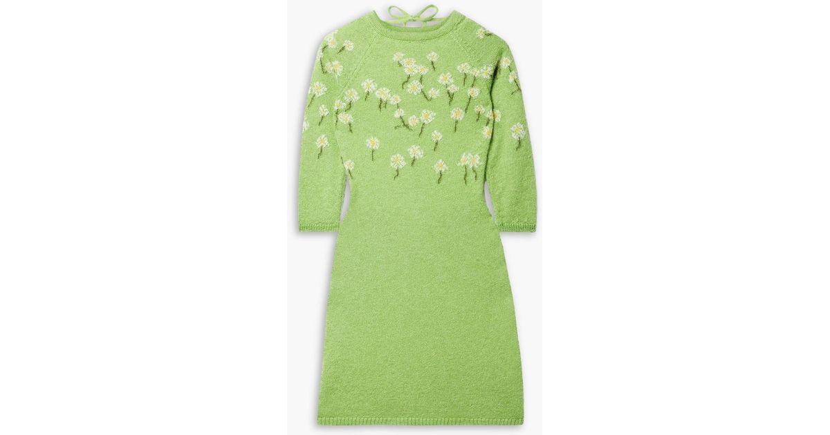 BERNADETTE Camilla Open-back Intarsia Mohair And Wool-blend Mini Dress in  Green | Lyst Canada