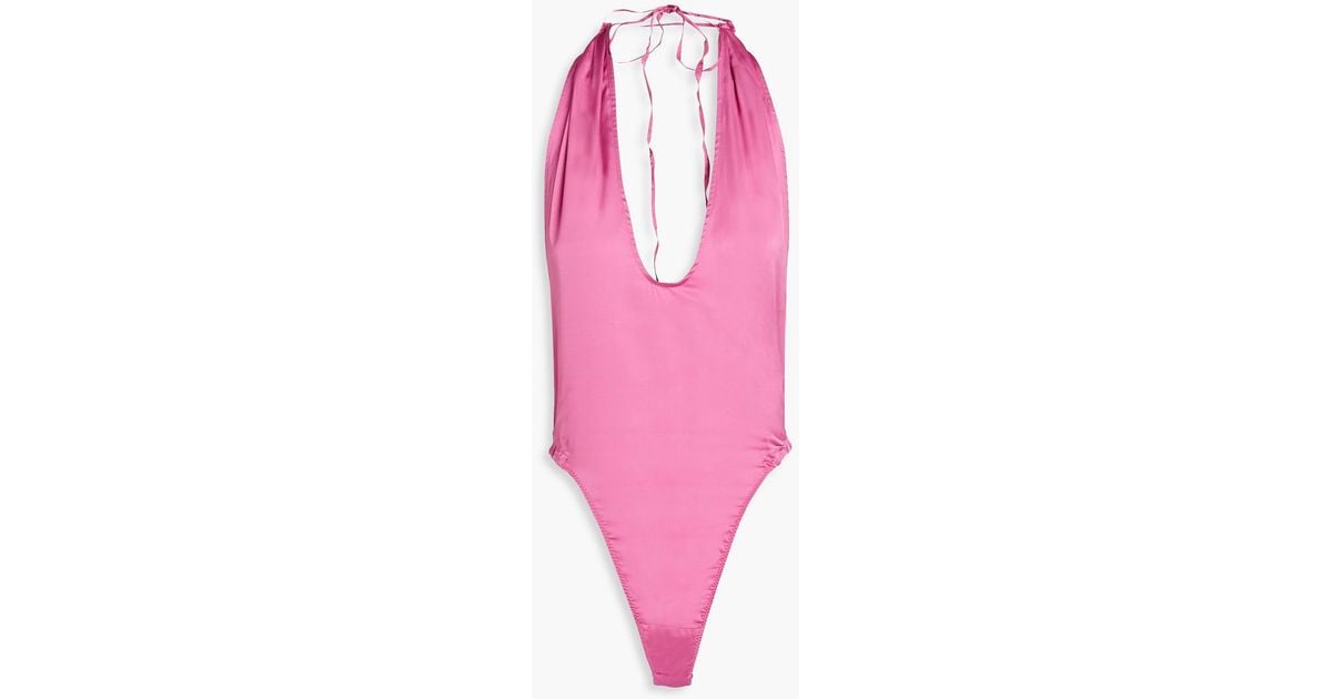 Jacquemus Le Body Mentalo Stretch-satin Halterneck Bodysuit in Pink ...