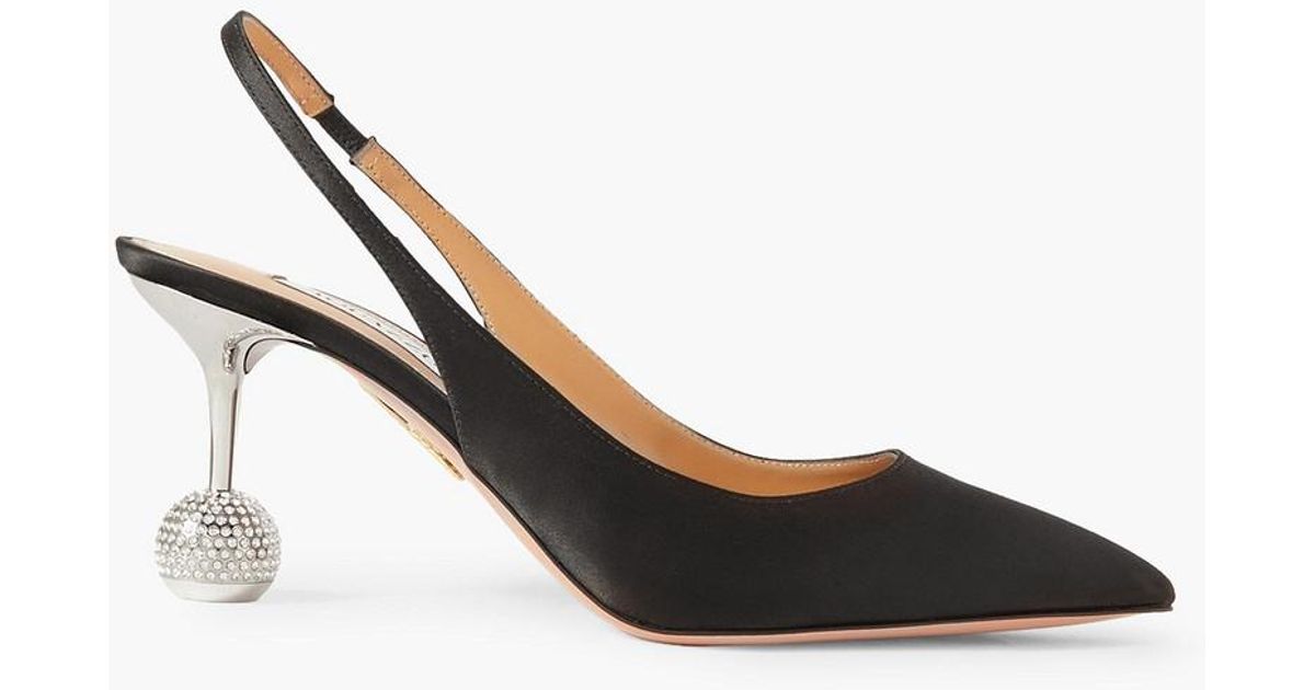 【AQUAZZURA】75 crystal-embellished satin slingback パンプス Aquazzura Yes Darling 75 Crystal-embellished Satin Slingback