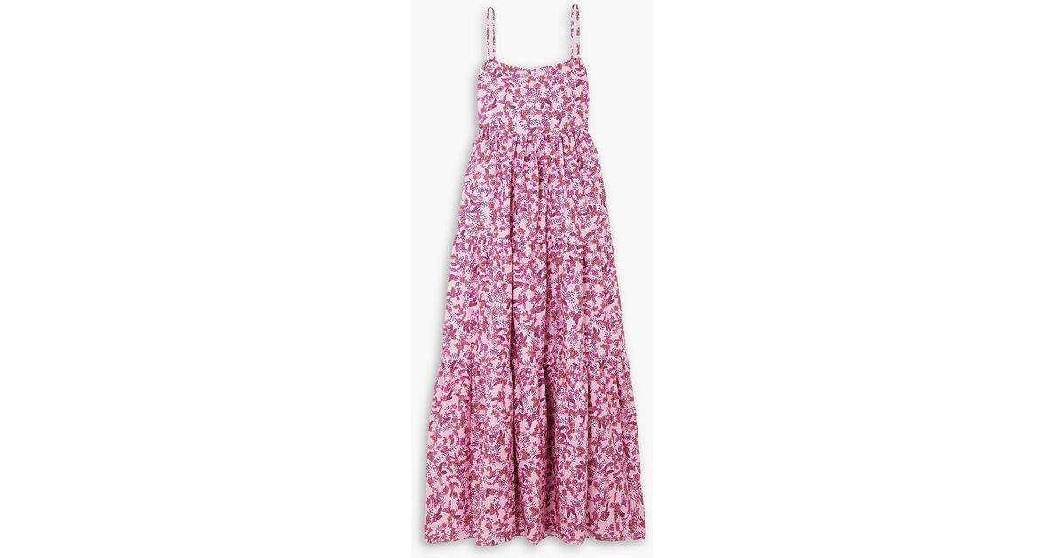 Matteau Tiered Floral-print Cotton-poplin Maxi Dress in Pink | Lyst