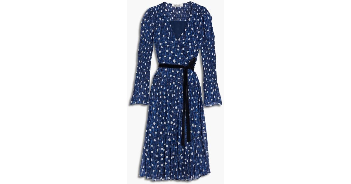 Diane von Furstenberg Ani Shirred Printed Georgette Midi Wrap