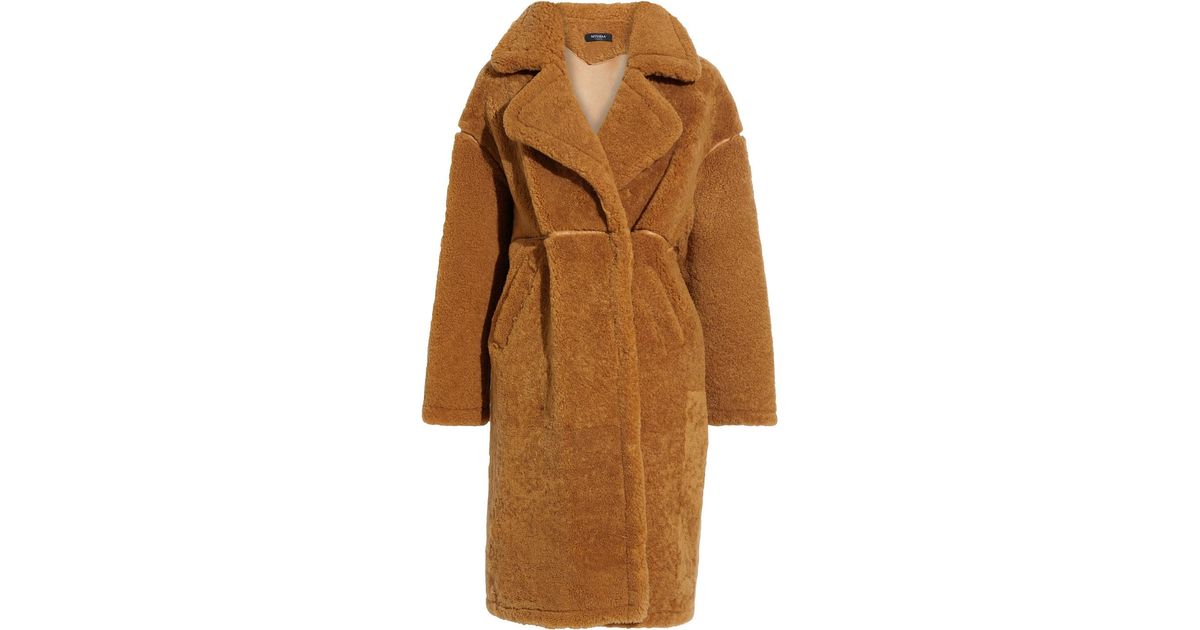 Muubaa Double-breasted Leather-trimmed Shearling Coat in Light Brown ...