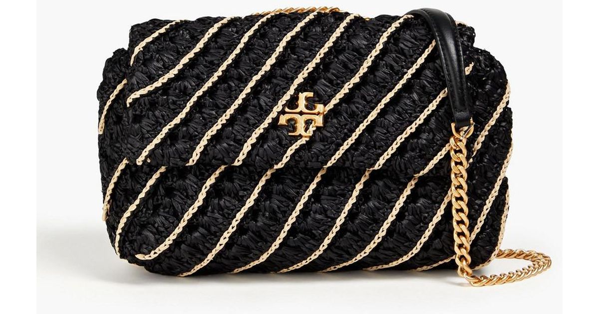 Tory Burch Kira Striped Faux Raffia Shoulder Bag in Black Lyst UK