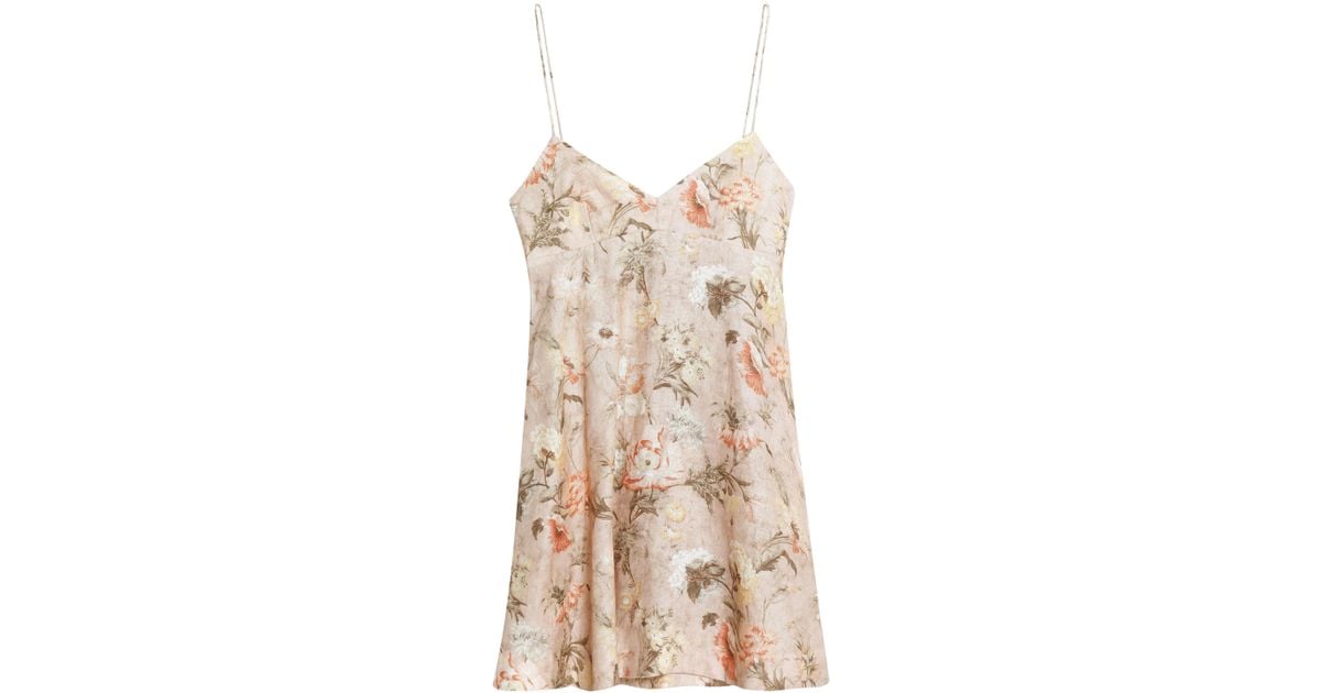 Zimmermann Flared Floralprint Linen Mini Dress Peach Lyst