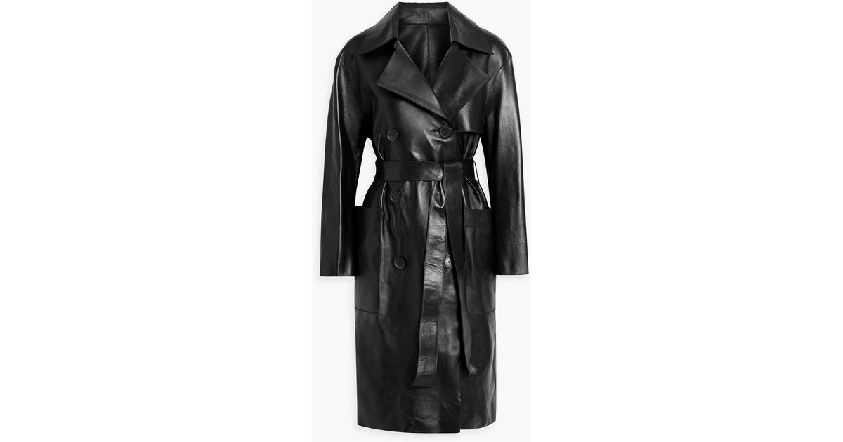 Karl Donoghue Leather Trench Coat in Black | Lyst