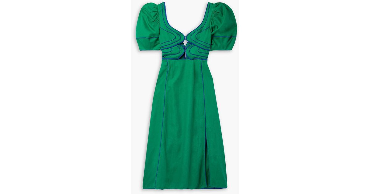 FARM Rio Piped Cutout Linen-blend Midi Dress in Green | Lyst Canada