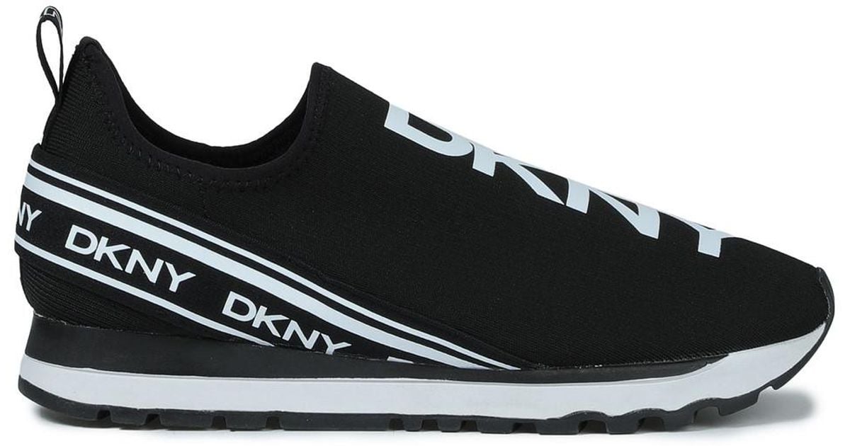 DKNY Abbi Logo-print Stretch-knit Slip-on Sneakers in Black - Lyst