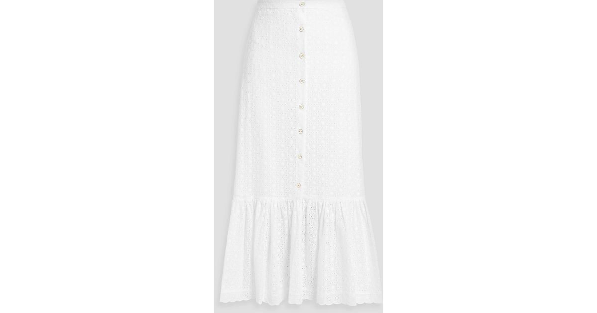 Caroline Constas Raya Gathered Broderie Anglaise Cotton Midi Skirt in ...