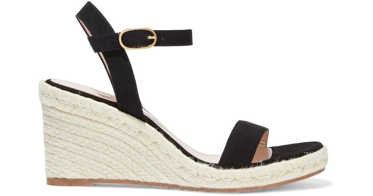 Stuart Weitzman Teddi Suede Espadrille Wedge Sandals in Black | Lyst