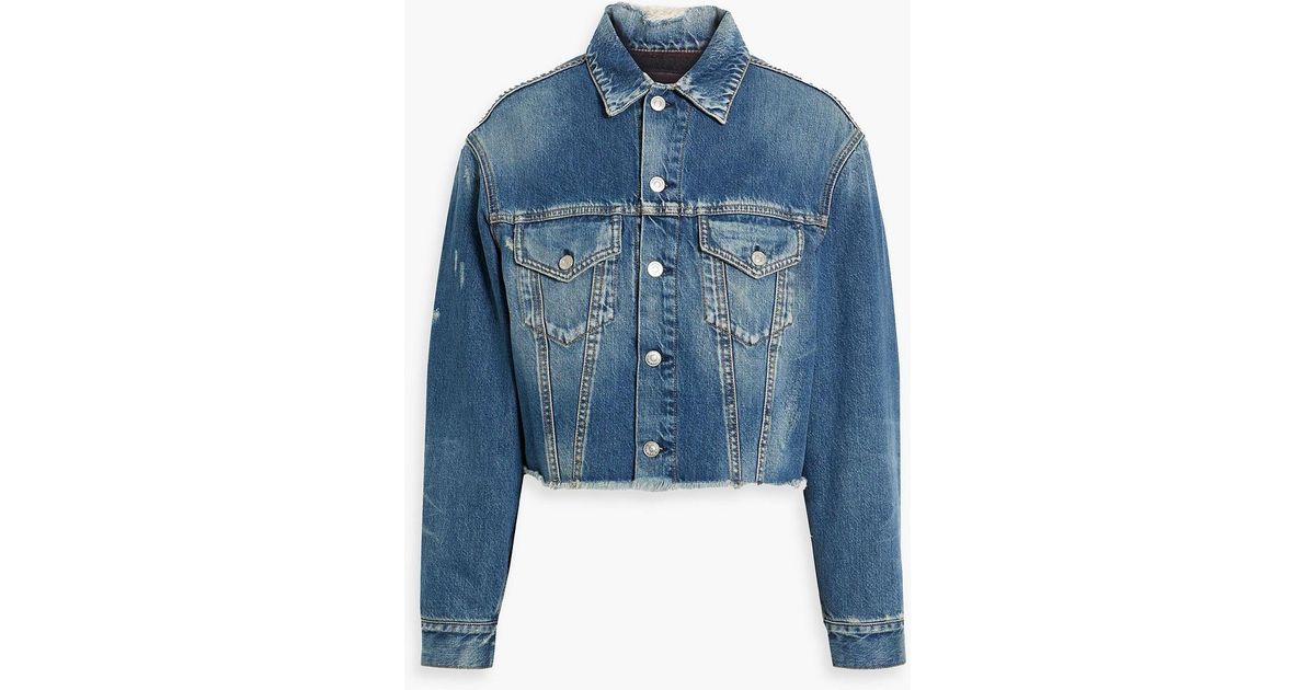 Victoria Beckham Cropped Frayed Denim Jacket in Blue | Lyst