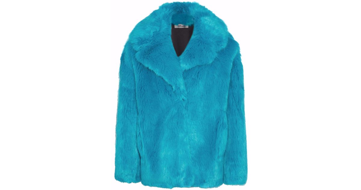 turquoise faux fur jacket