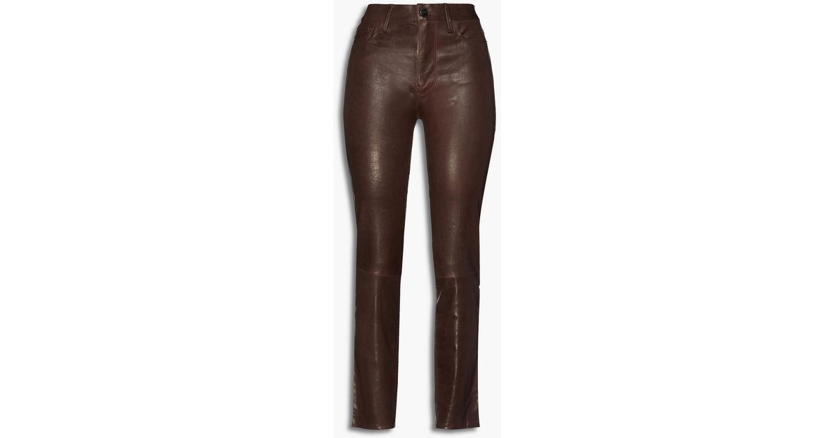 FRAME Le Sylvie Leather Slim-leg Pants in Brown | Lyst