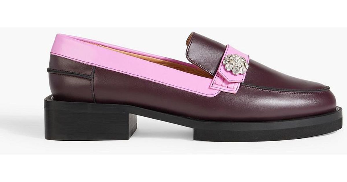 Ganni Crystalembellished Twotone Leather Loafers in Red Lyst