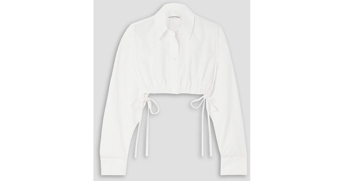 T By Alexander Wang Cropped Cotton-poplin Shirt in White | Lyst