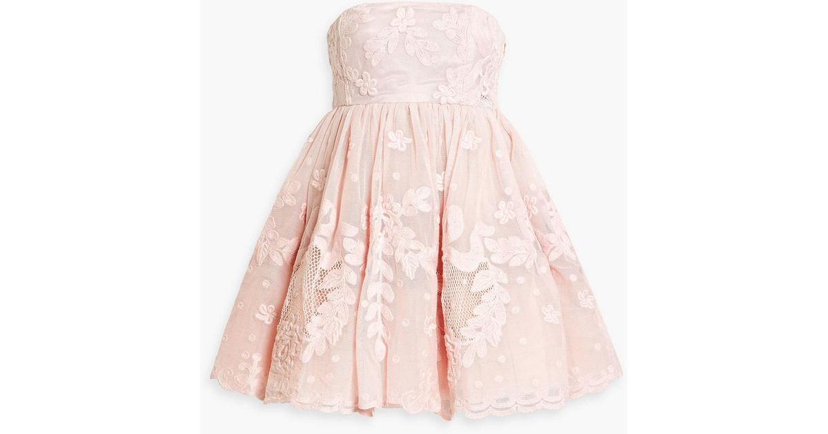 LoveShackFancy Jaylen Strapless Embroidered Cotton-blend Mesh Mini Dress in  Pink | Lyst