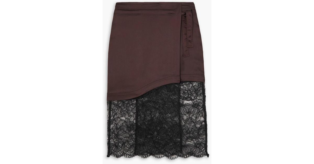 スカート SATIN LACE SKIRT ganni GANNI Satin skirt with lace in light blue/ black