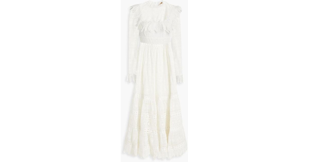 Zimmermann Ruffled Cotton Crocheted Lace Maxi Dress in White Lyst
