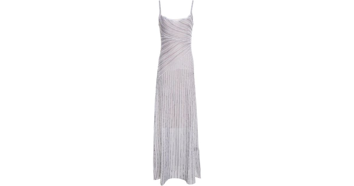 just cavalli silver dress JUST CAVALLI V-Neck Metallic Studded Sheer Sleeve Gown / New With Tags