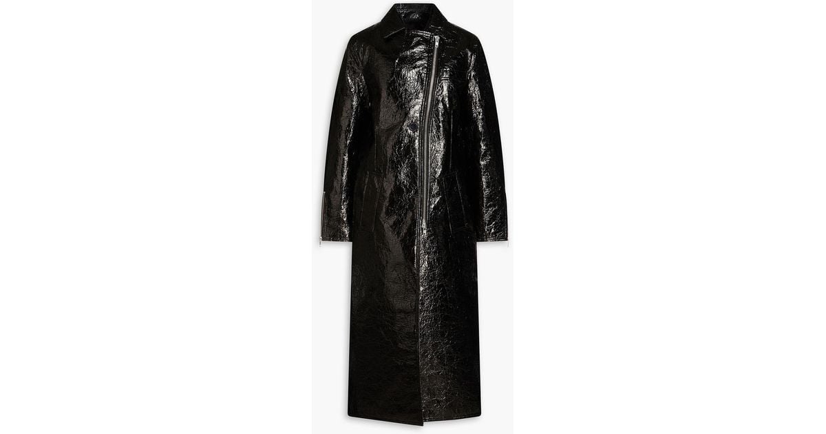 Stand Studio Crombie Faux Patent-leather Coat in Black | Lyst