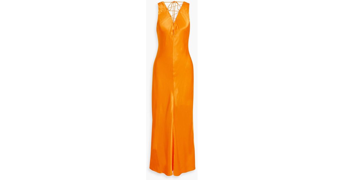 FRAME Lace-up Satin-jacquard Maxi Dress in Orange | Lyst Australia