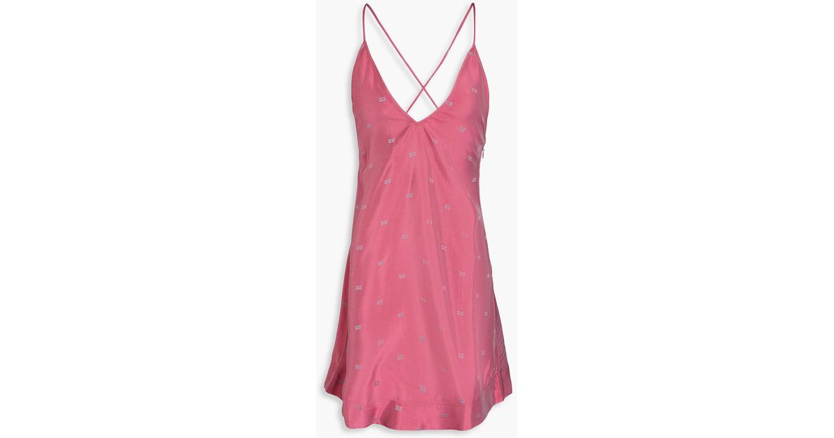 ganni pink jacquard dress Ganni Gathered Jacquard Midi Dress In Baby Pink