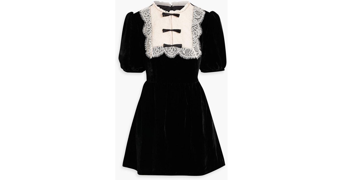 Saloni Cherie Lace-Trimmed Embellished Velvet Mini Dress in Black | Lyst