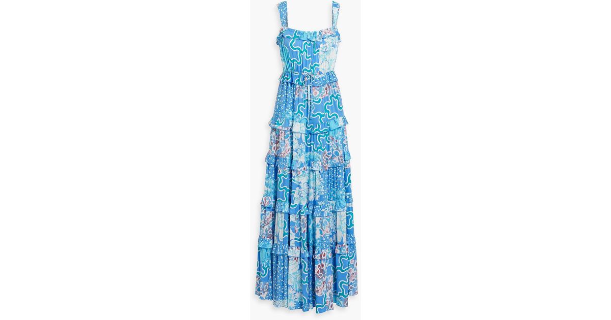 Diane von Furstenberg Shawn Tiered Printed Woven Maxi Dress in Blue | Lyst