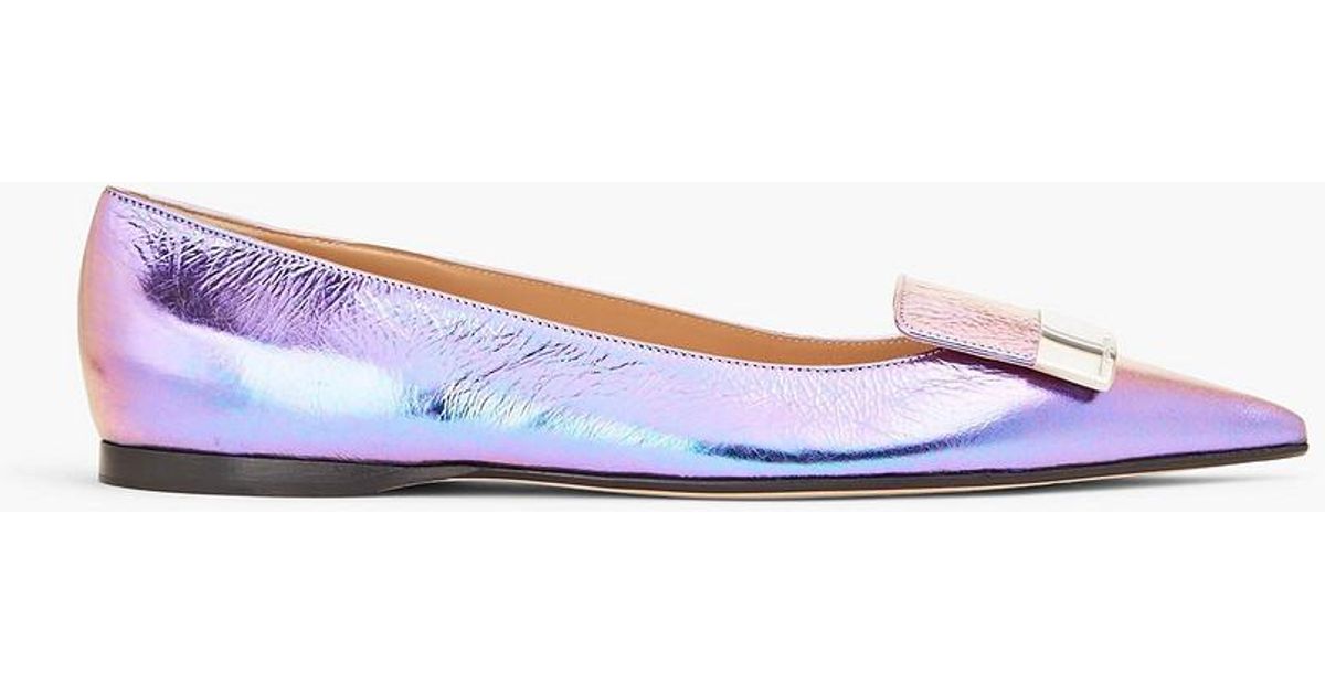 Sergio Rossi Sr1 Embellished Iridescent Crinkled leather Point toe Flats in Purple Lyst Australia
