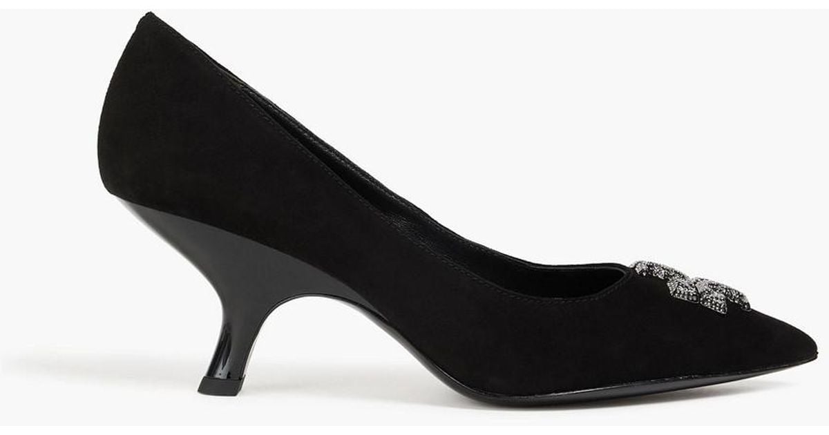 Tory Burch Eleanor Embellished Suede Pumps in Black Lyst UK
