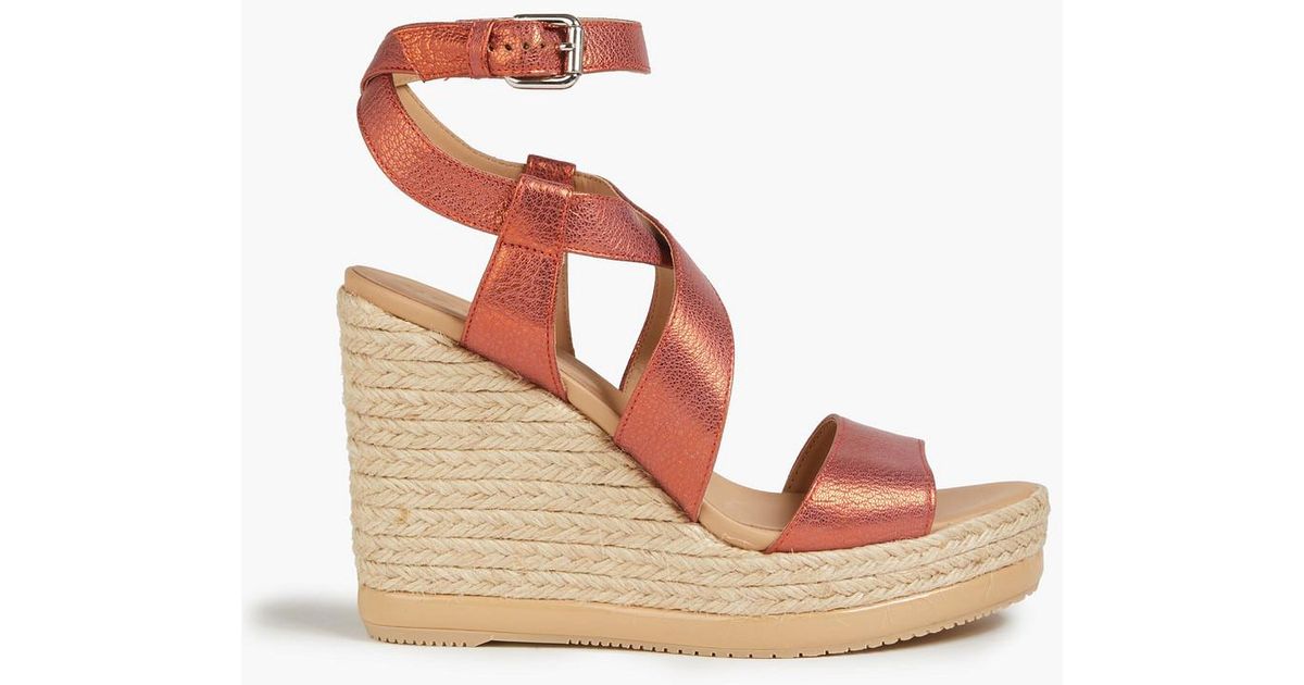Hogan Pebbled-leather Wedge Espadrille Sandals in Pink | Lyst