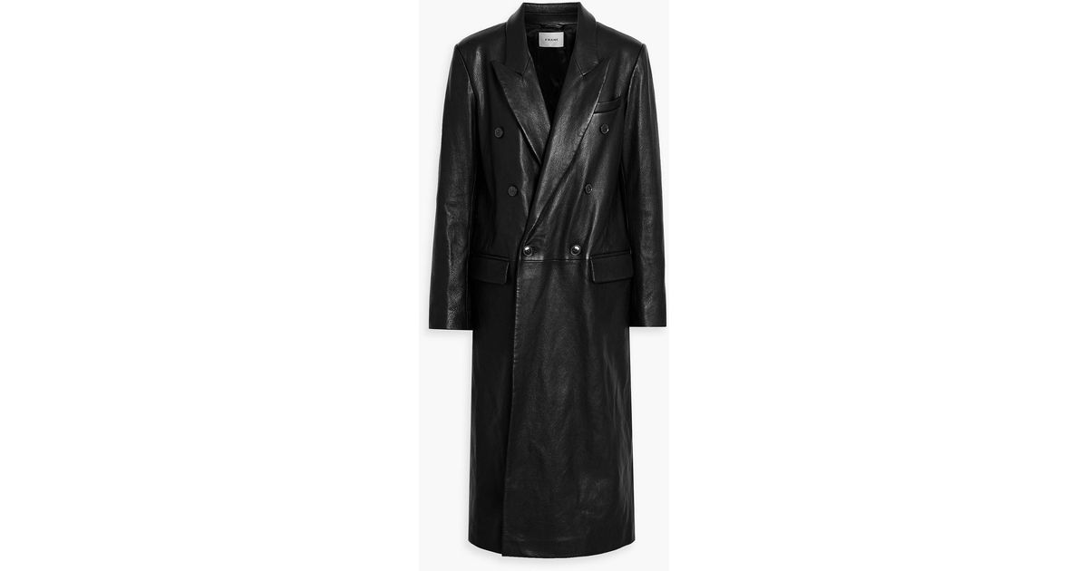 FRAME Double-Breasted Leather Coat in Black | Lyst