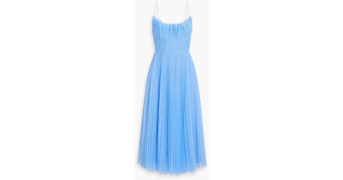 ML Monique Lhuillier Plissé Tulle Midi Dress in Blue Lyst