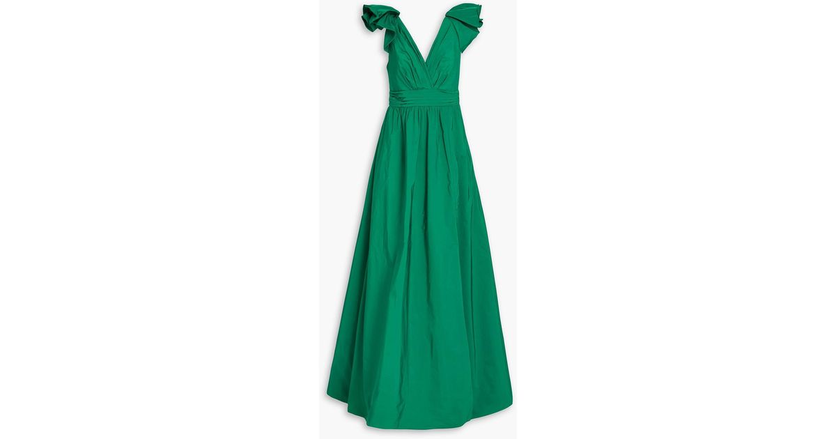 Marchesa Pleated Taffeta Gown in Green | Lyst Canada Marchesa Pleated Taffeta Gown in Green | Lyst Canada