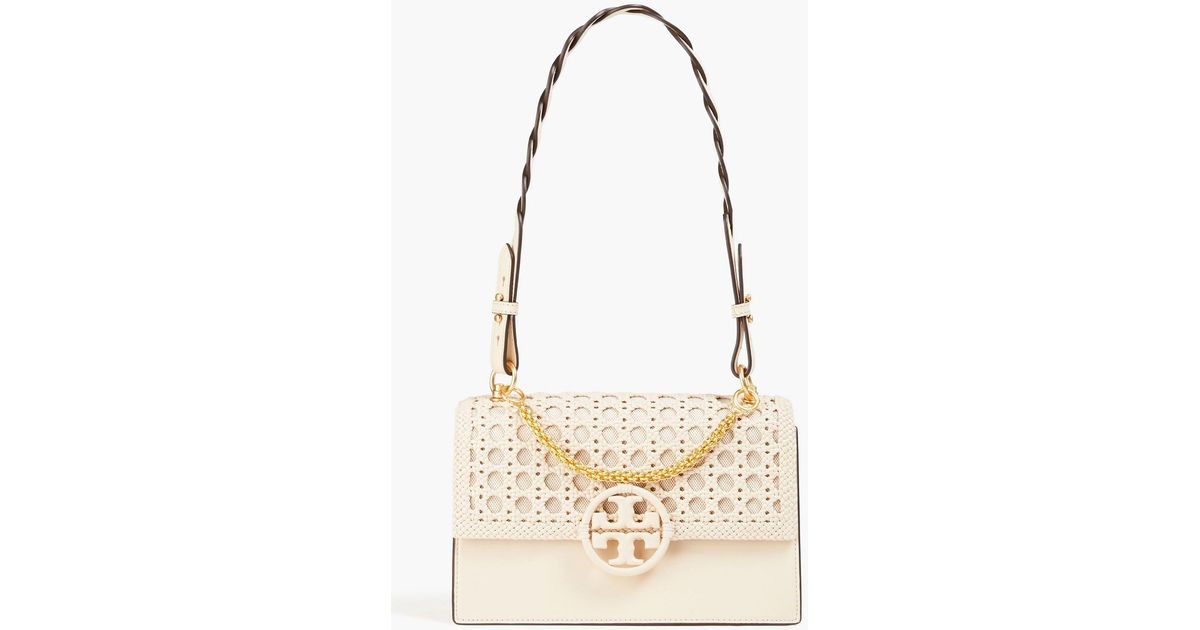 Tory Burch Miller Leather And Canvas Shoulder Bag in Natural | Lyst