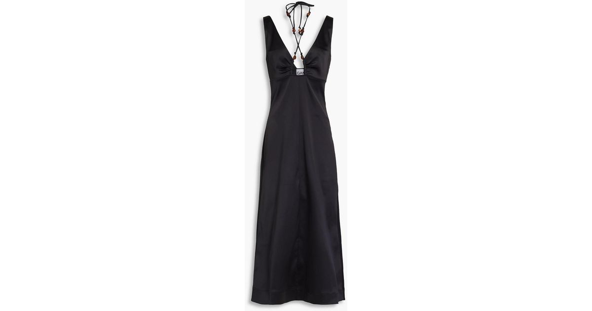 ganni double satin halter-neck dress Ganni Double Satin Halter Neck Dress in Wild Orchid