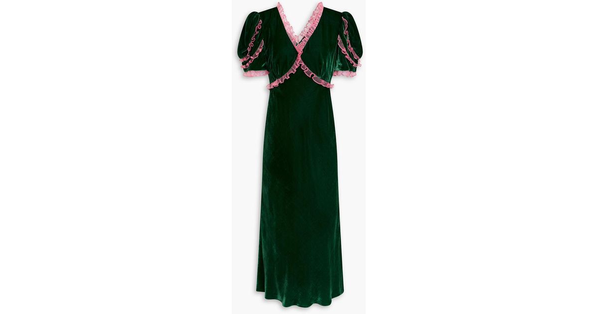 Saloni Organza-Trimmed Velvet Midi Dress in Green | Lyst UK Saloni Organza-Trimmed Velvet Midi Dress in Green | Lyst UK