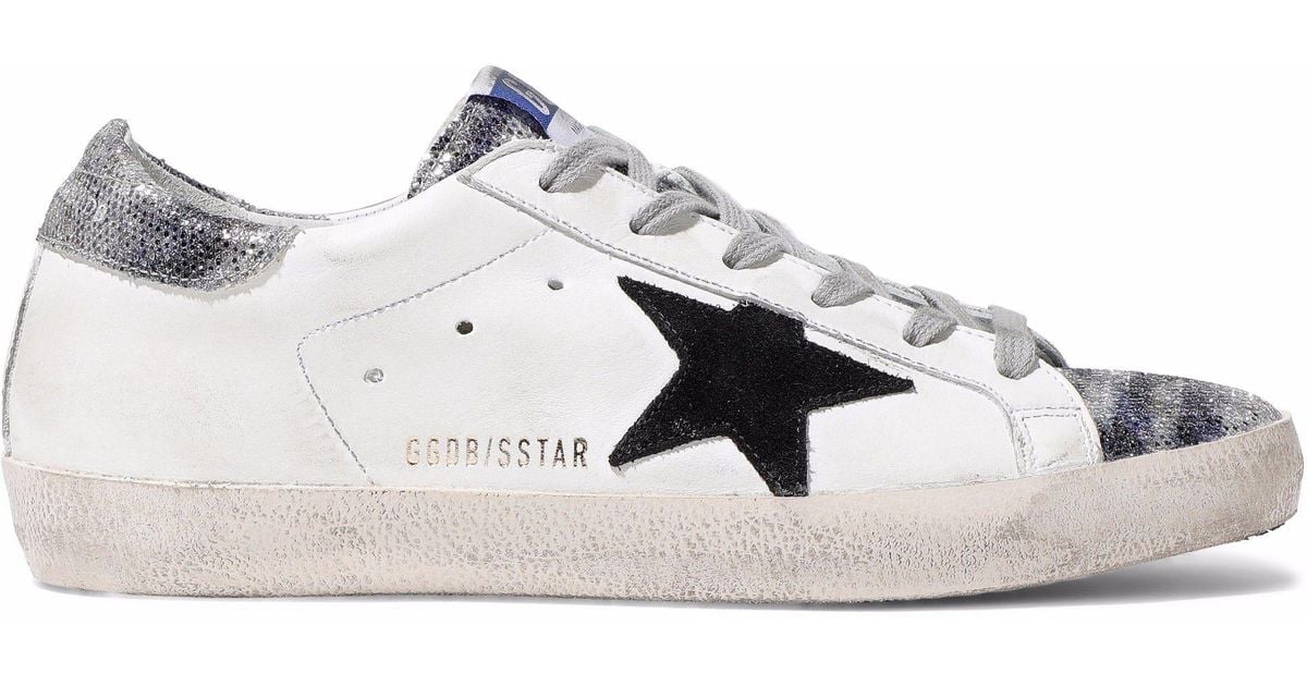 superstar distressed glittered leather sneakers