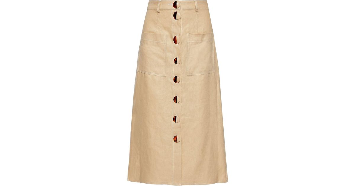 beige linen midi skirt