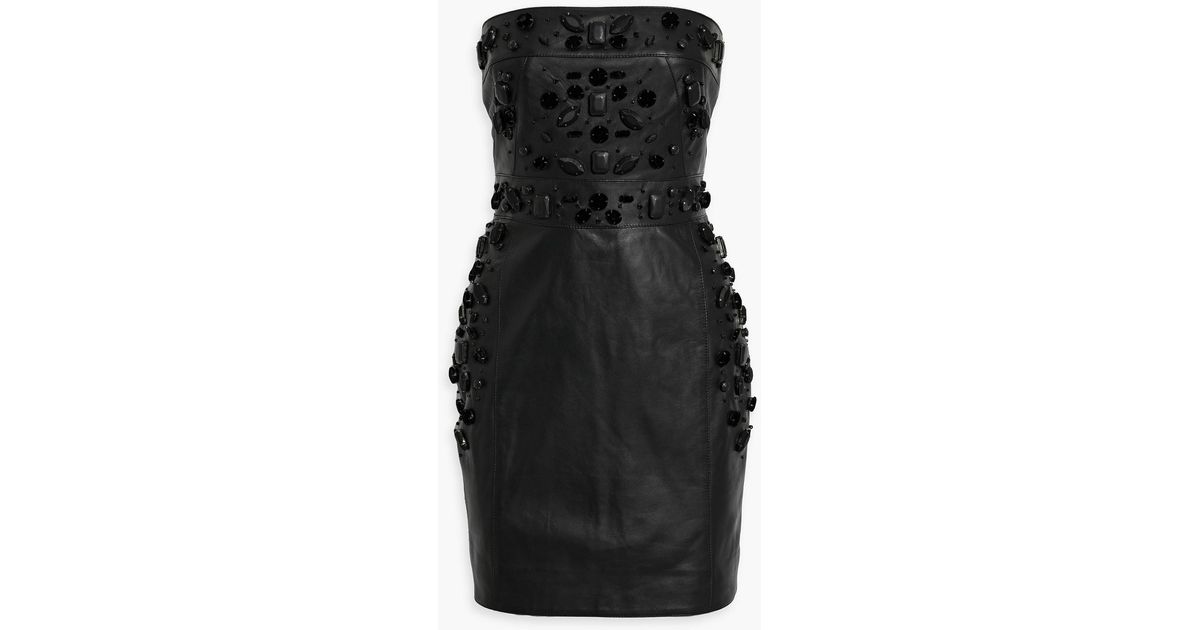 Zuhair Murad Strapless Embellished Leather Mini Dress in Black | Lyst