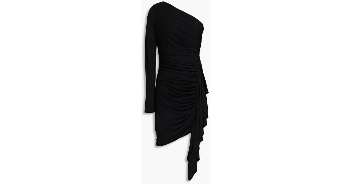 Halston One-shoulder Ruched Jersey Dress in Black | Lyst