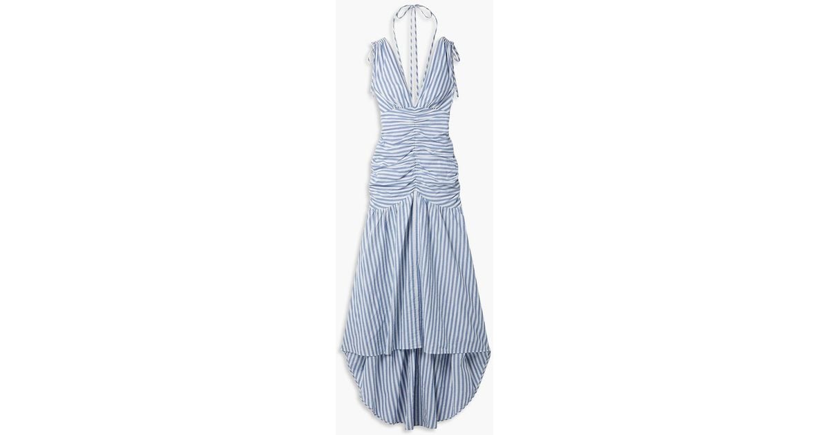 【VERONICA BEARD】ストライプ cotton-blend cloque maxi ドレス Veronica Beard Perrin Ruched Striped Cotton-blend Cloqué
