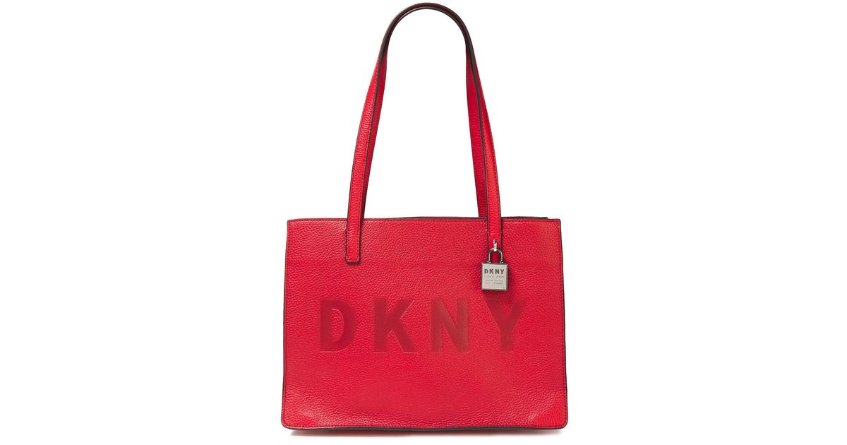 DKNY Commuter Medium Logo-embossed Pebbled-leather Tote Größe in Red | Lyst