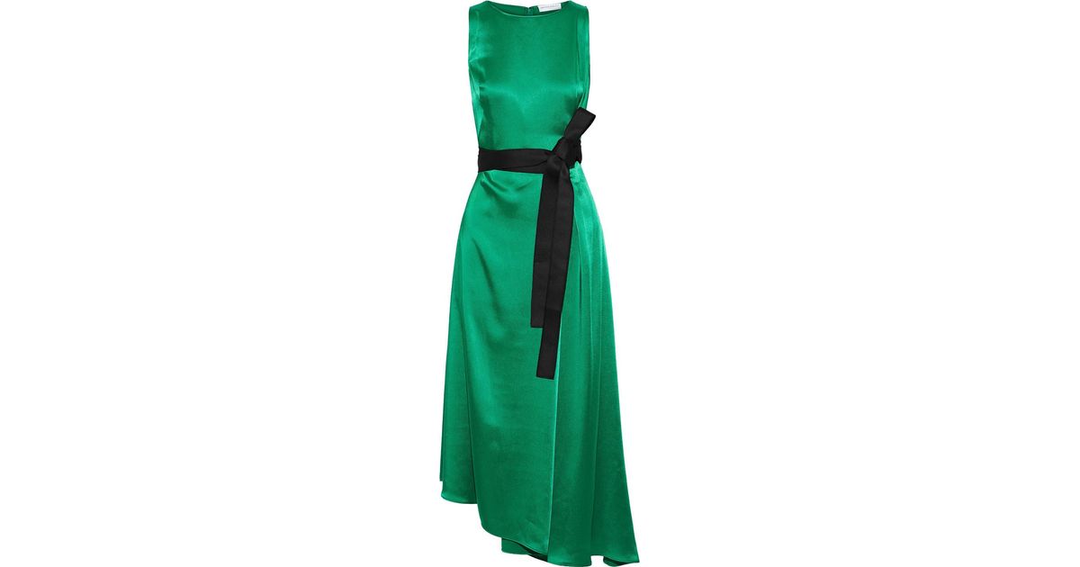 emerald green satin midi dress